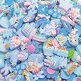 LibiIine 100pcs Mix Lots Flatback Resin Buttons Flat Back Scrapbooking Resin Flatback Craft (Blue)