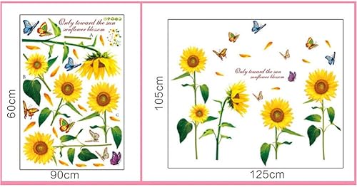 Miniatura 2 de BOLLAER Pegatina de pared de girasol, calcomanías de pared de girasol, calcomanía extraíble para decoración del hogar, decoración artística de