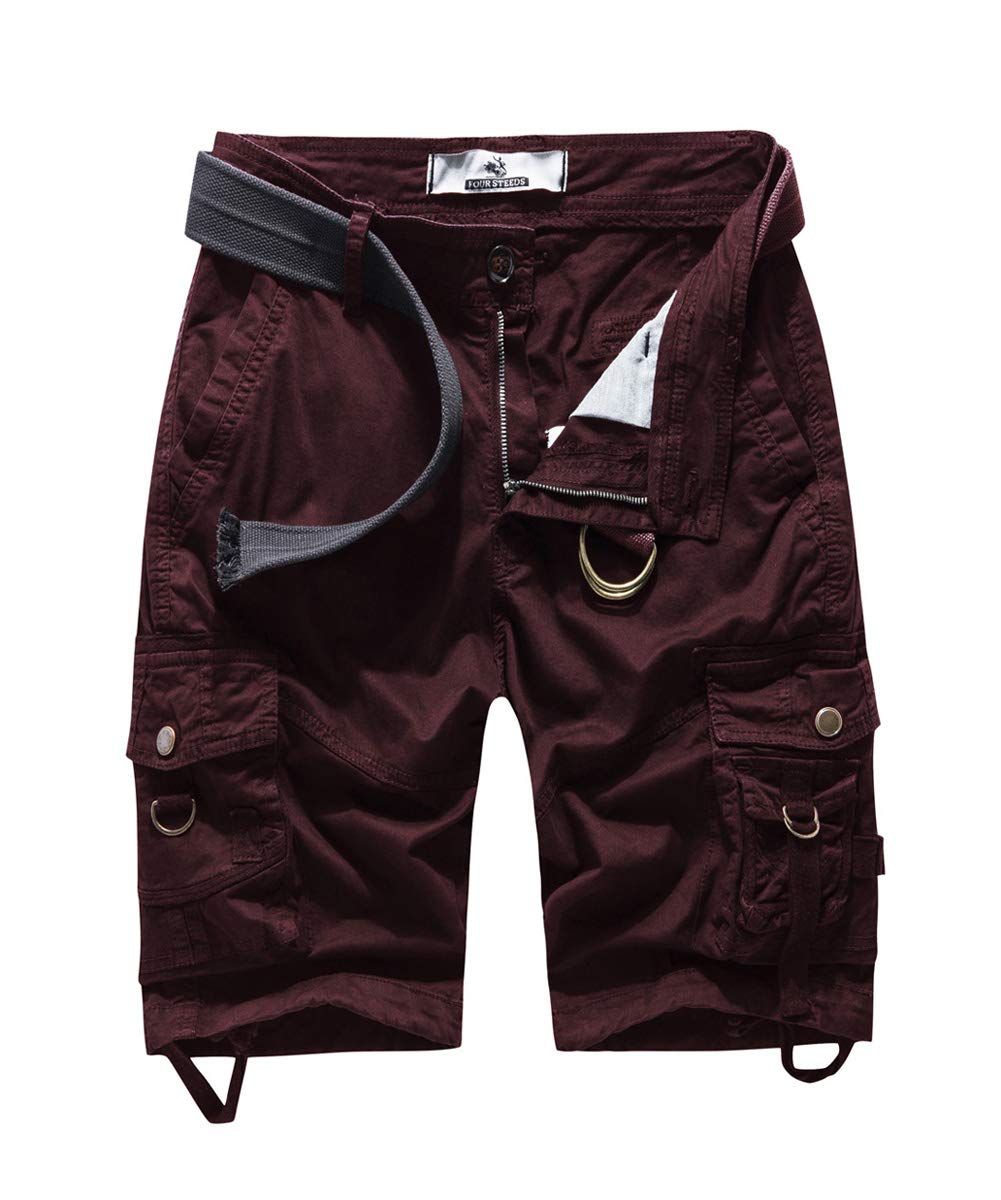 Women's Multi-Pocket Bermuda Working Shorts Twill Cotton Relaxed Fit Cut Off Pants Ruby US 8