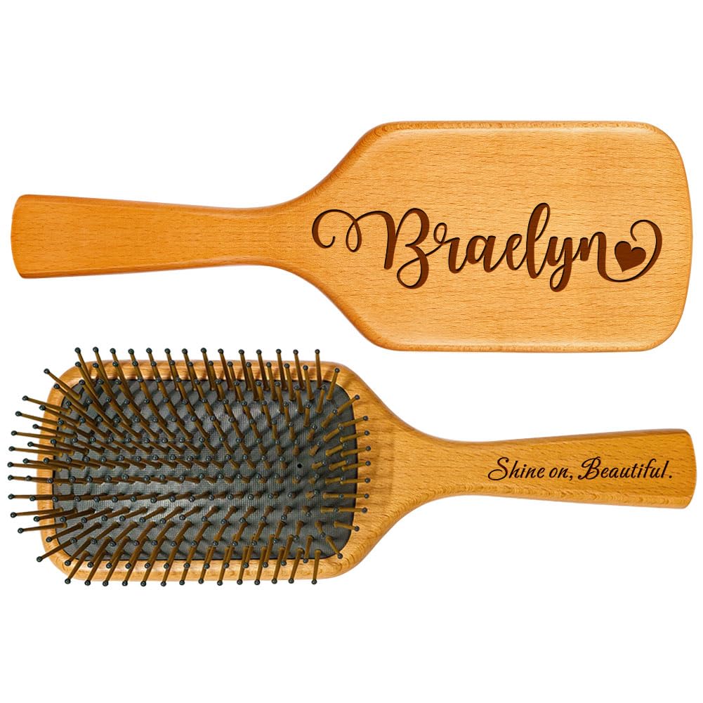 Personalized Bamboo Hair Brush, Custom Name Comb for Women, Christmas Birthday Gifts for Mom Wife Her Grandma Friends Sister, Natural Wooden Bamboo
