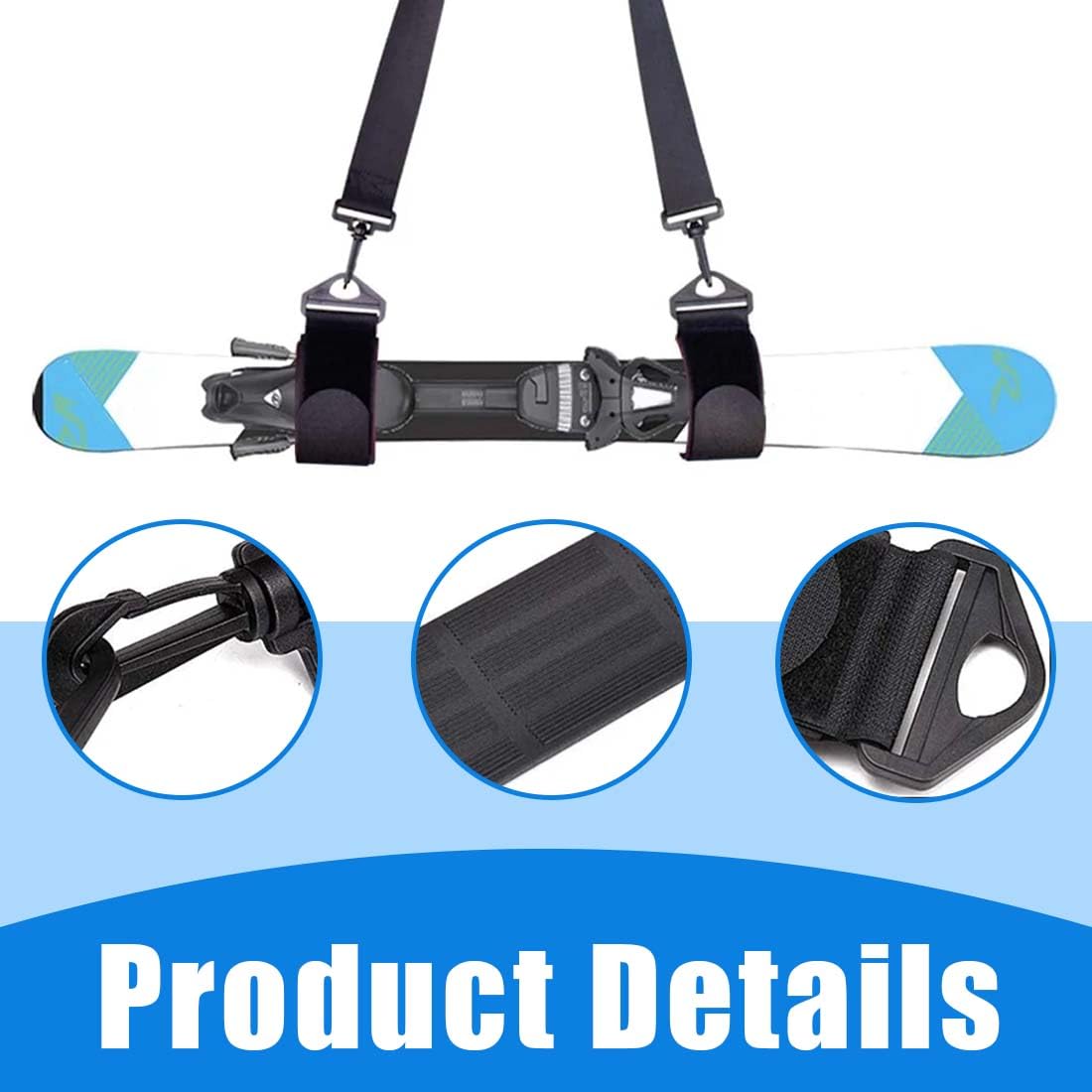 Sangle de Ski Réglable IKOPFLN - Bandoulière Porte-Ski avec Sac pour Bâtons de Ski, Accessoire de Transport pour Snowboard et Équipement de Ski
