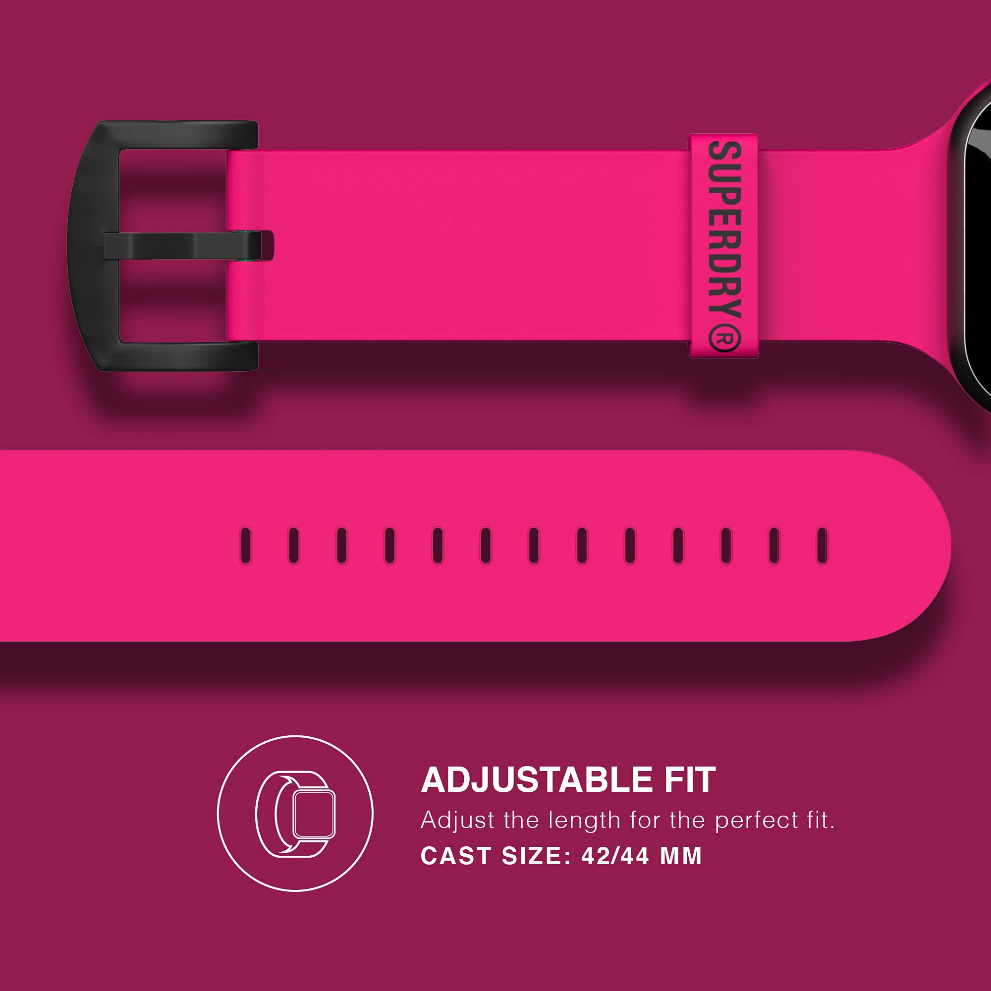 Superdry Pasek do zegarka kompatybilny z Apple Watch, nylonowy pasek z tkaniny, wygodny, elastyczny, idealny do uprawiania sportu, fitnessu, biegania, 42/44 mm, różowy