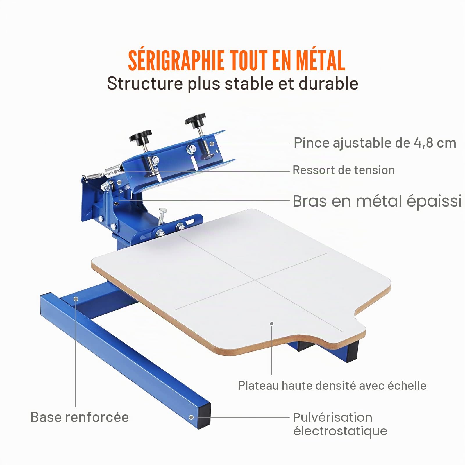 VEVOR Kit de sérigraphie 1 couleur 1 station de sérigraphie 55 x 45 cm pour t-shirt