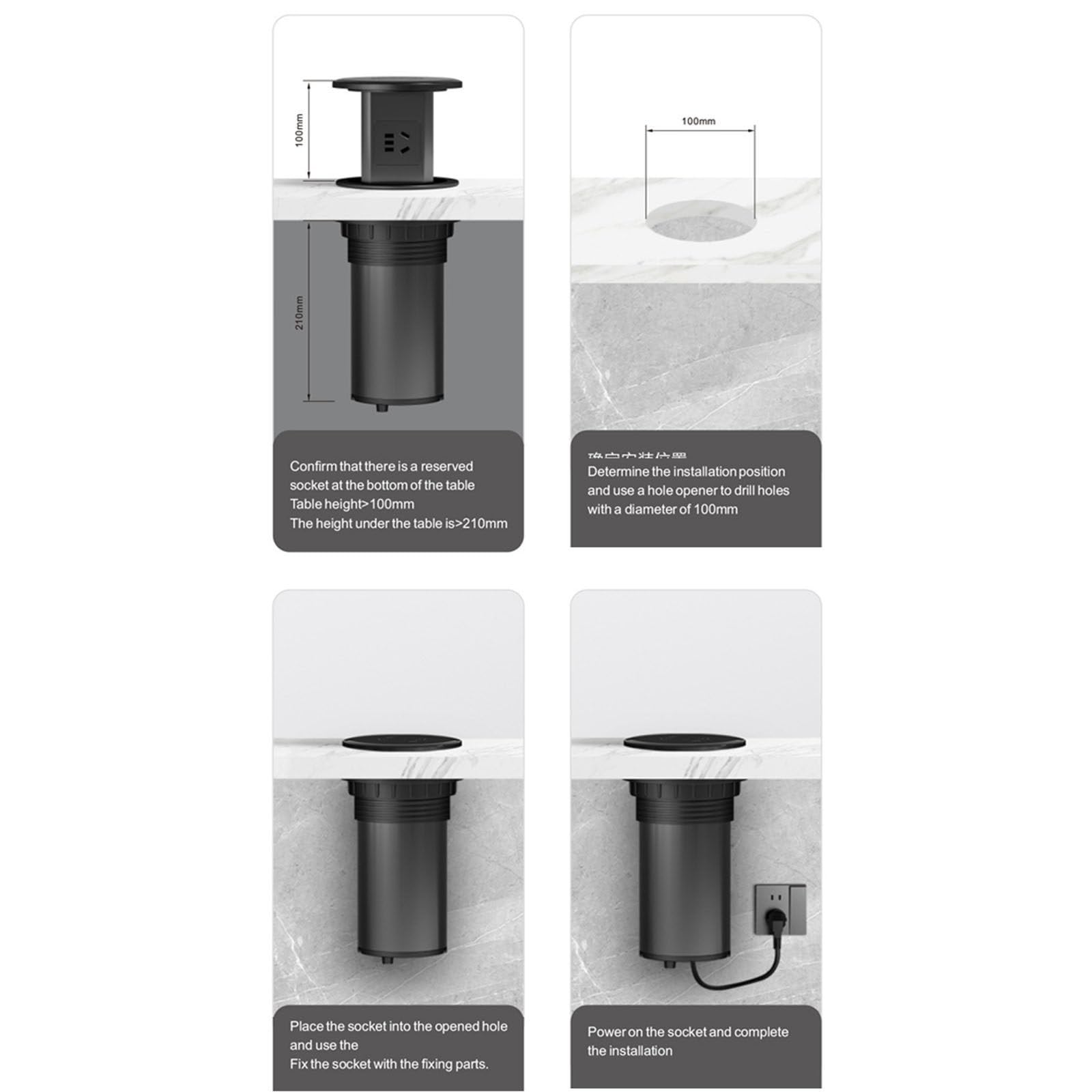 Presa di sollevamento idraulica incorporata disponibile su tutti e quattro i lati, tavolo isola, mobiletto push-to-retract, presa nascosta da tavolo,White