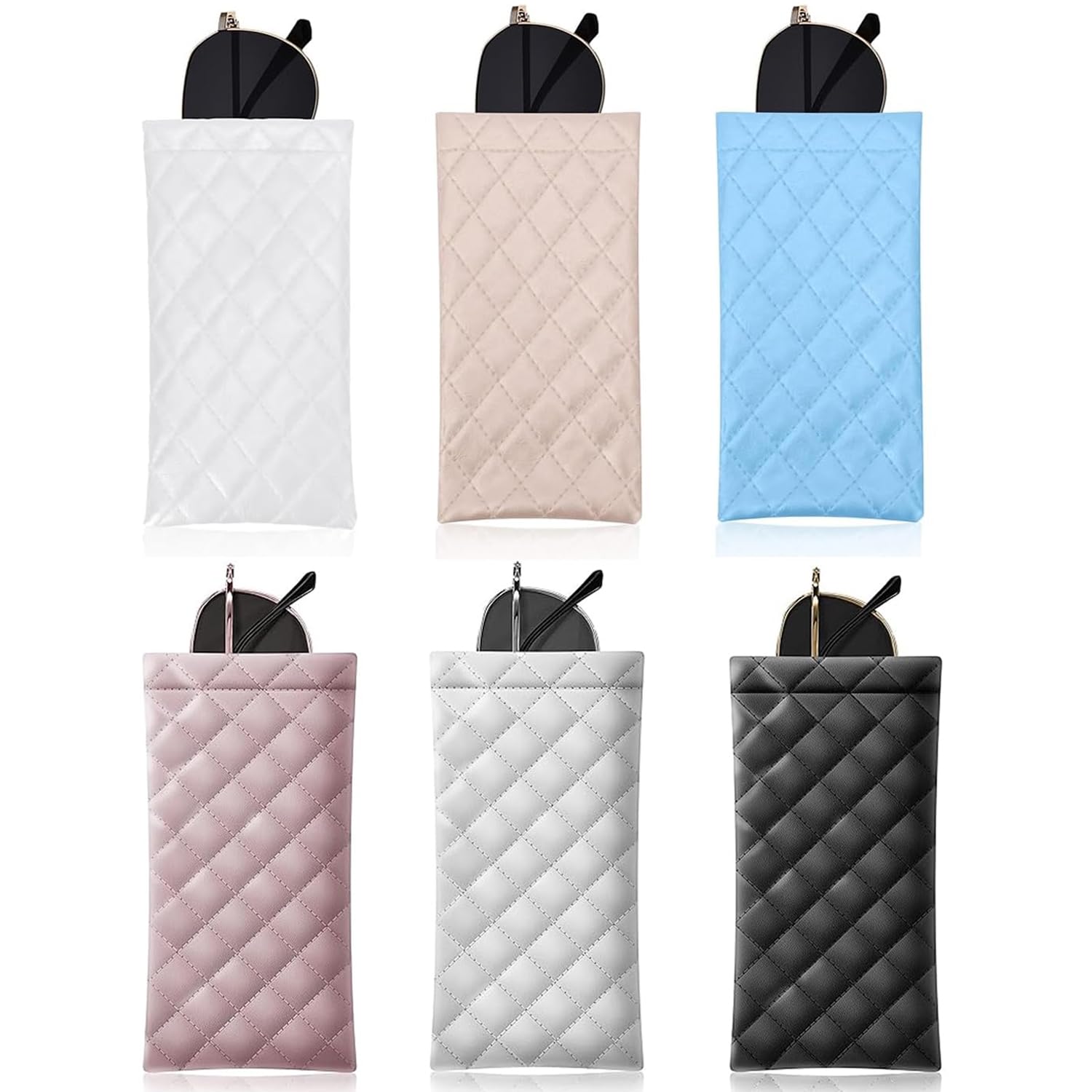 6Pcs Sunglasses Pouch for Women,Portable Slim Soft Glasses Pouch Squeeze Top to Open for Women and Men