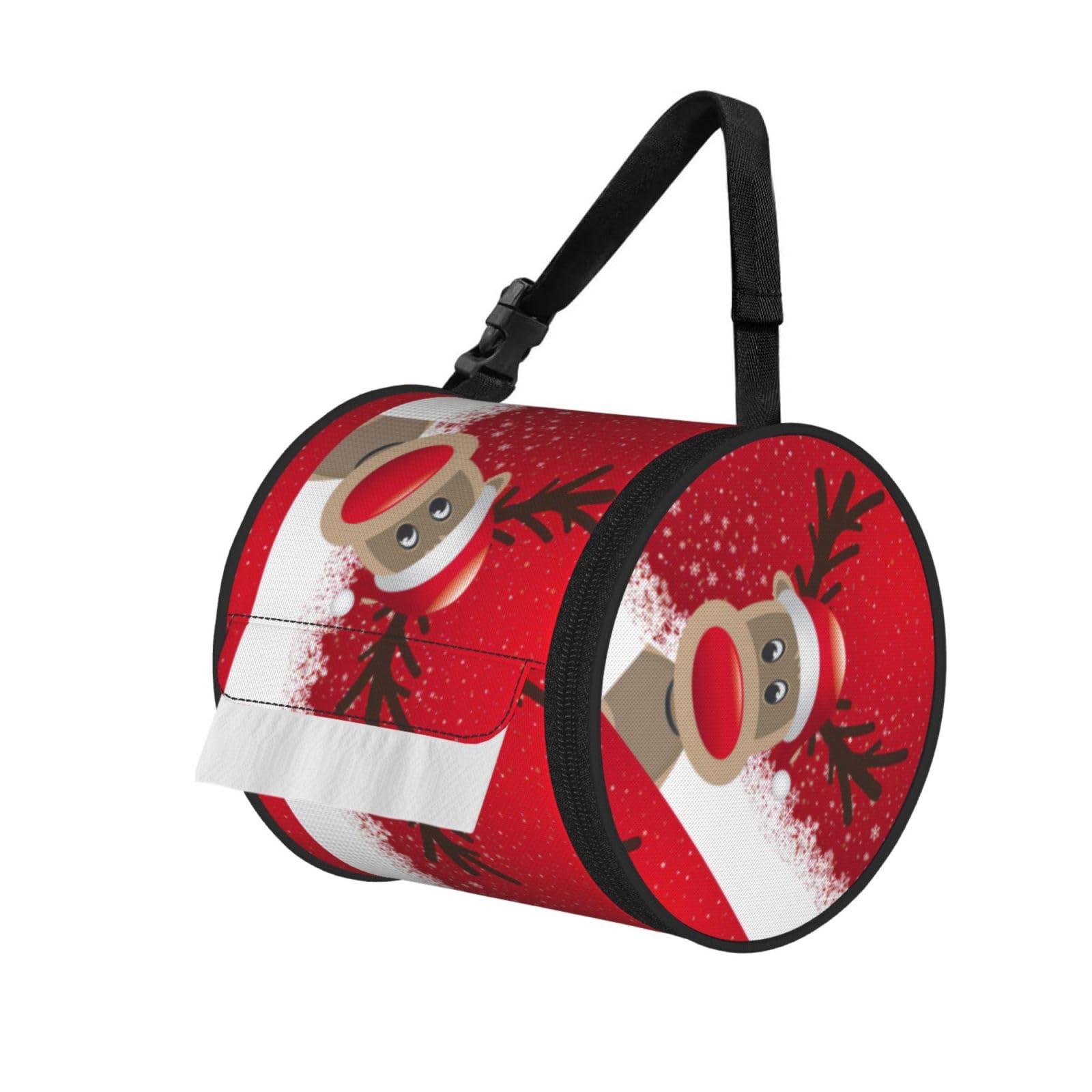 Christmas Print Cylinder Tissue Organizer Bag With Strap, Portable Toilet Roll Holder For Camping Car