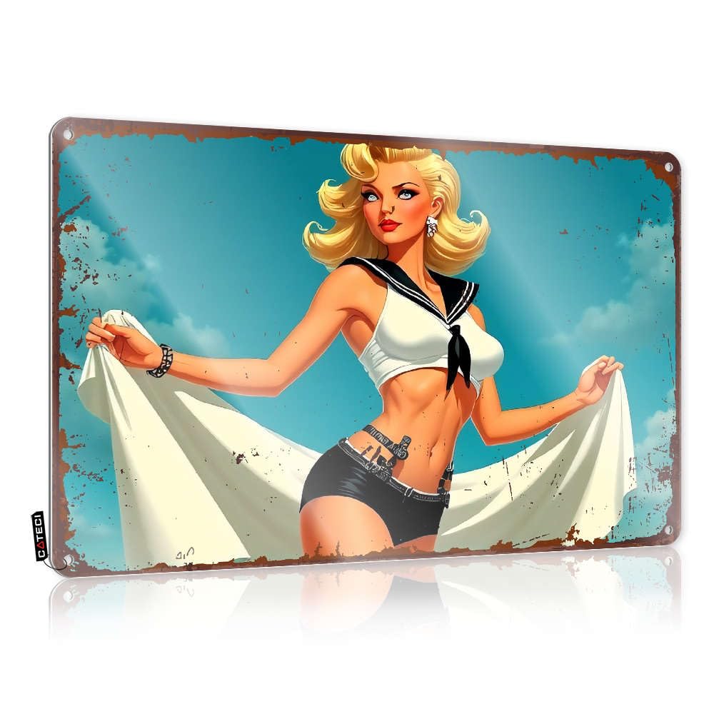 Artwork Cute Wall Art - Sailor Girl With White Fabric In Hands. Rustic Wall Art Warning Easy Hang For Basement(20X30CM)