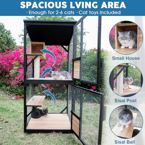 Image of Cat Catio Cat House Outdoor Enclosure Window Large Outside Patio, 4 Wheels