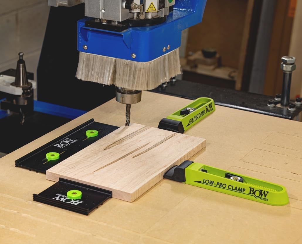 BOW Products Low Profile Clamping Kit - Spannsystem für CNC Maschinen, MFT-Tische, Lochplattentische, T-Track-Tische und Werkbänke - Mit Niederzugspannern, Anschlägen, Wechselspitzen & Zubehör