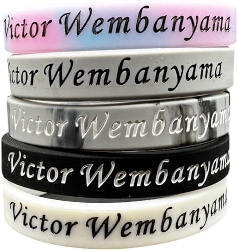 Miniatura 2 de Victor Wembanyama - Juego de 5 pulseras de baloncesto de silicona - Equipo de fanáticos de Wemby #1 - Longitud defensiva y accesorio deportivo de