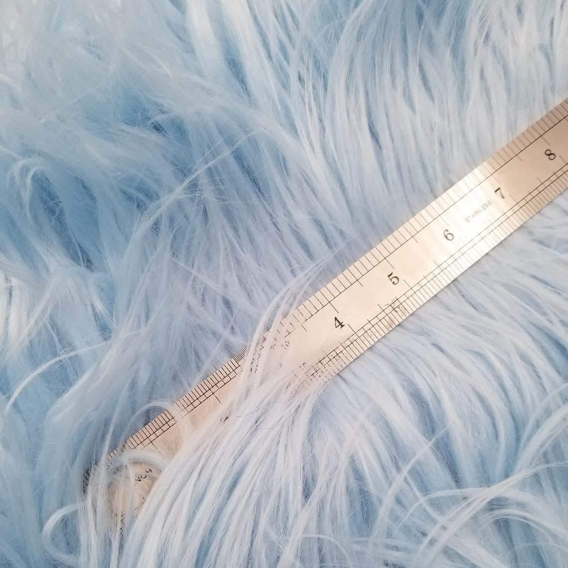 Faux Fur Fabric 2-3 Inches Long Pile Mongolian Faux Fur Fabric (Baby Blue, 1 Yard)