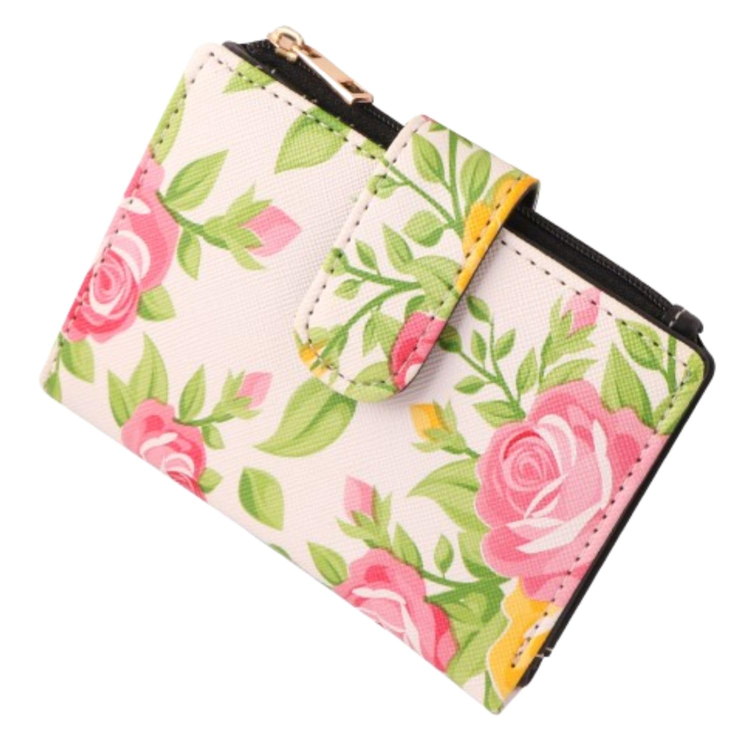 spyrse Stylish Floral Printed Women's Zip Wallet | Made with Faux Leather Material | Carefully Handcrafted | Cards Holds | Slim and Easy to Fit in Pocket | Coin Pocket with Button Closure (Pink)-picture-43