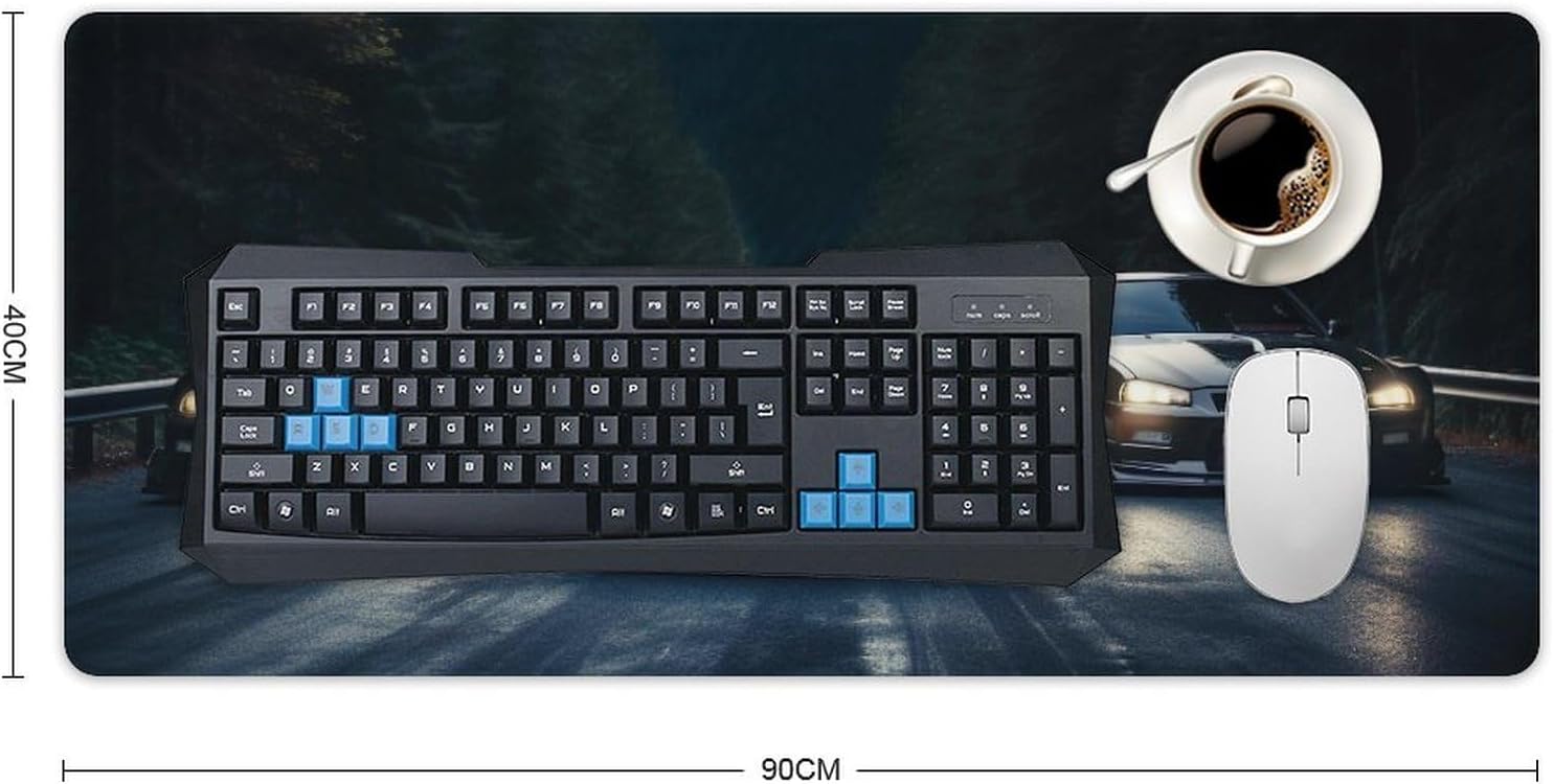 Large Mouse Pad Gaming Mousepad R34 Sports Car Racing JDM Car Cool Big Computer Desk Mat Desk Pad for Keyboard and Mouse Mat Non-Slip Base 40x90cm