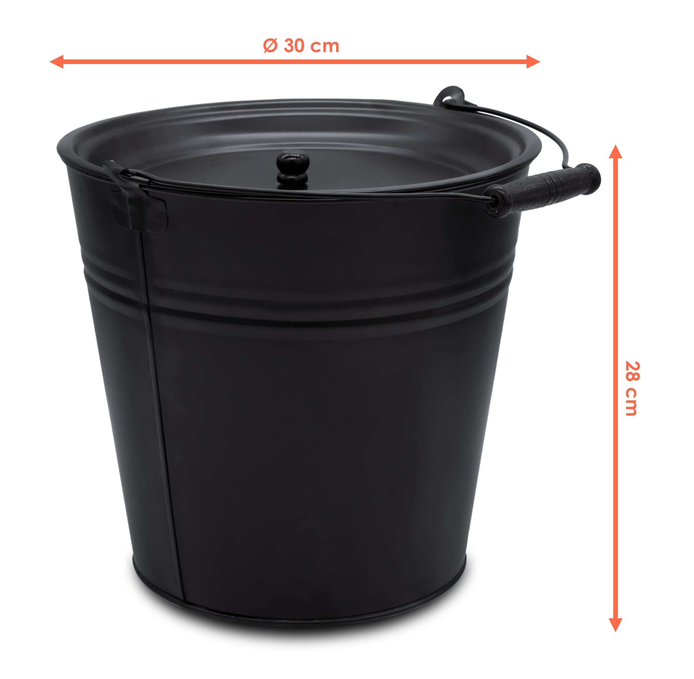 Deko Zinkeimer schwarz 12 L mit Holzgriff und Deckel | Metall Eimer zum Bepflanzen oder Transportieren, Ascheeimer, Eiskübel, Sektkühler, Pflanzkübel, Blumentopf