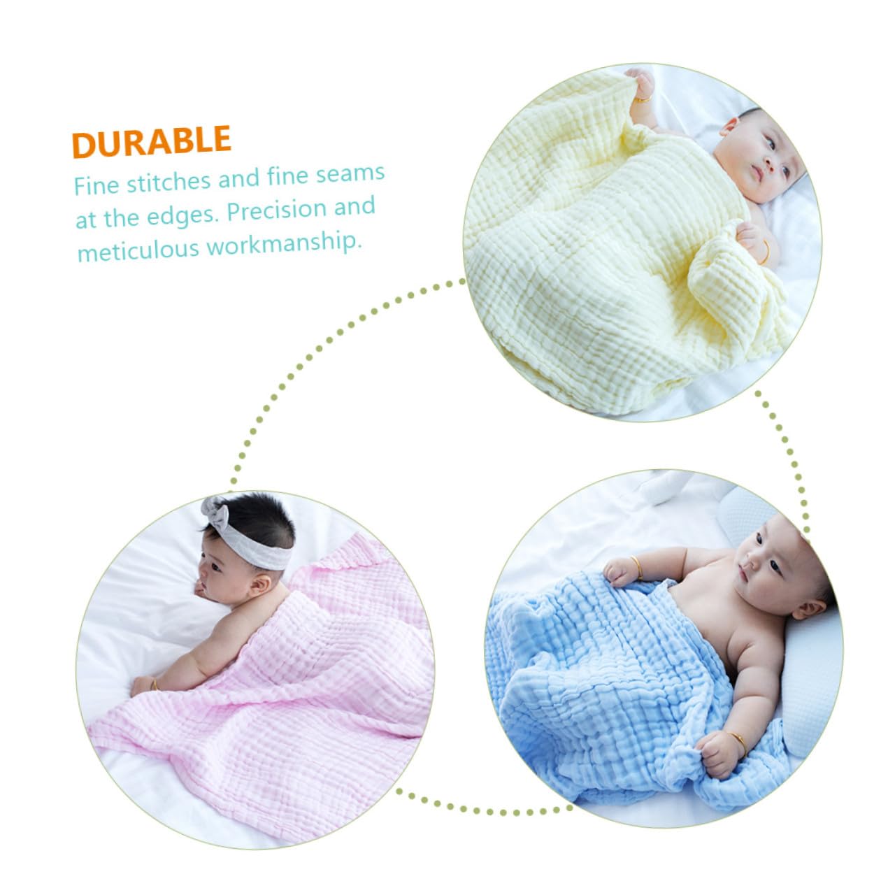 NOLITOY 3 Stück Babydecke aus Baumwolle Leichte und Atmungsaktive Puckdecken für Neugeborene Weiche Kuscheldecken für Indoor und Outdoor Nutzung