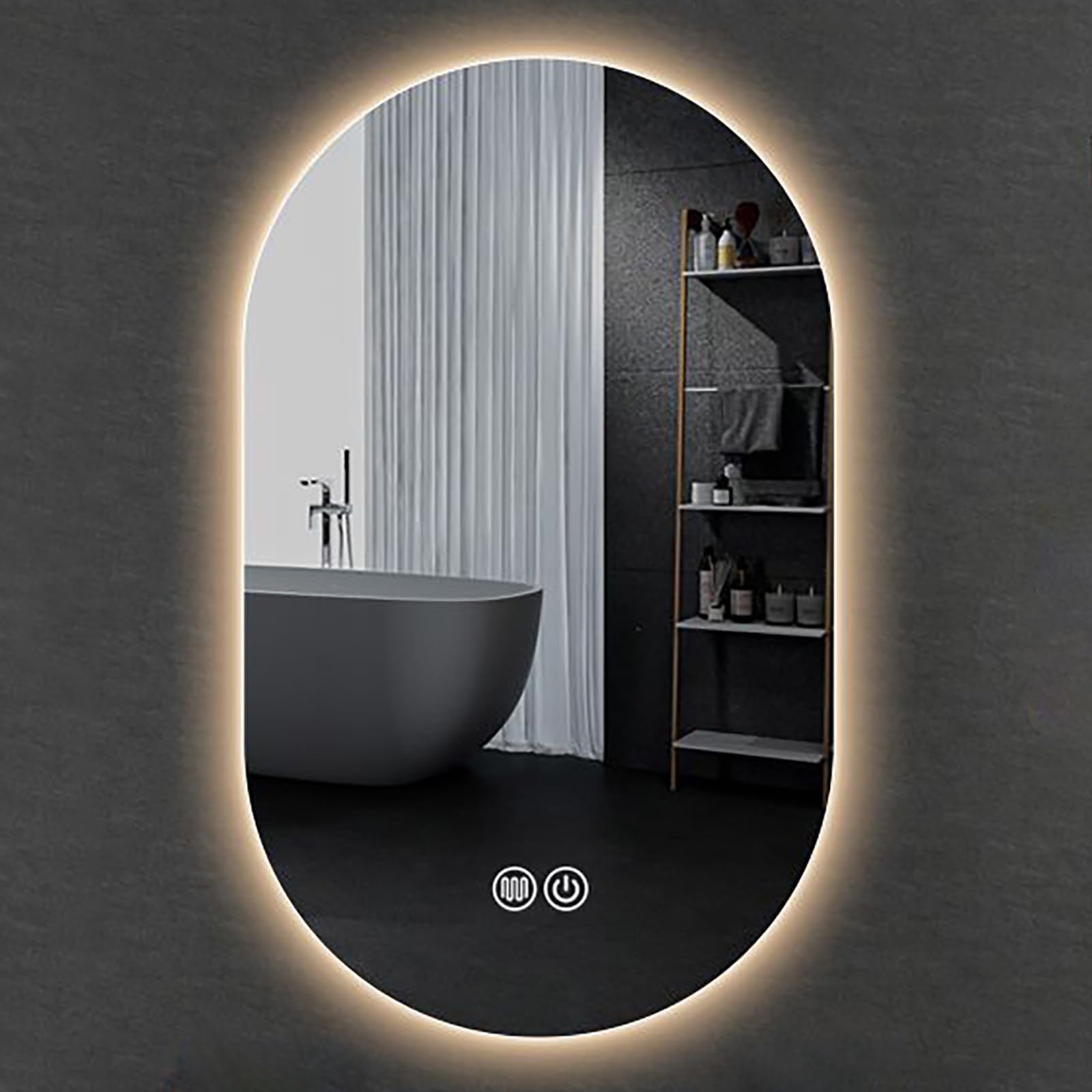 FGXHHS LED Oval with 3 Color Lights & Anti-Fog Function, 50x80cm Irregular Wall-Mounted Vanity Mirror, Dimmable Lighted for Living Room Bedroom Entryway Wall Decor