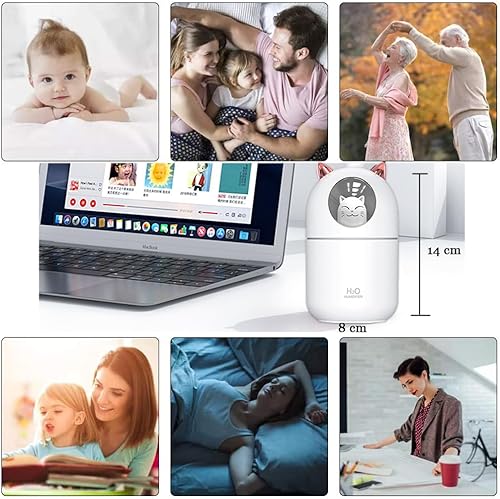 Miniatura 5 de Humidificador pequeño portátil, 10.1 fl oz, mini humidificador de niebla fría con luz nocturna, humidificador personal USB apagado automático, ultra
