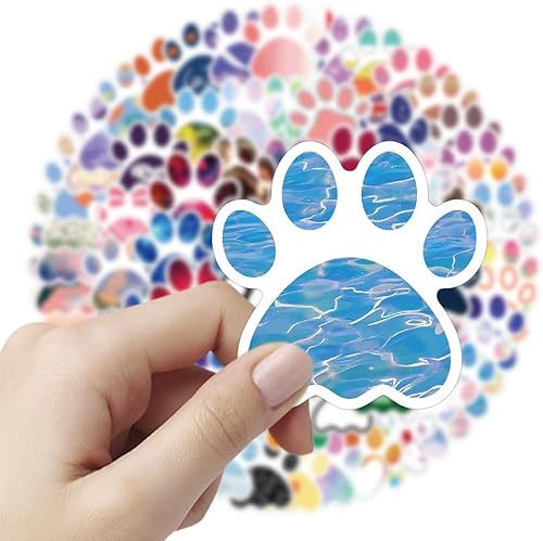 Miniatura 4 de 100 calcomanías con estampado de patas, vinilo impermeable de lindos dibujos animados, gatos, perros, animales para laptop, parachoques de