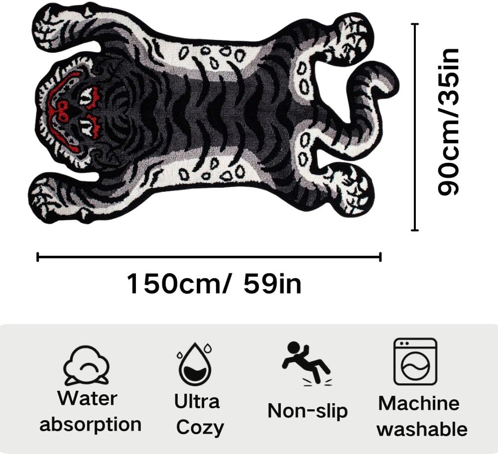 5x3ft Tibetan Tiger Tufted Rug for Living Room, Soft Fun Rugs for Bedroom Aesthetic,Washable Carpet with Nonslip TPR Backing,Home Decor (Gray)