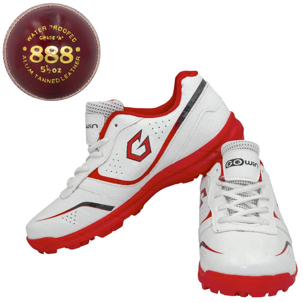 Academy White/Red Cricket Shoes Size-5 with TR-888-R Cricket Leather Ball Alum Tanned Red-image-48