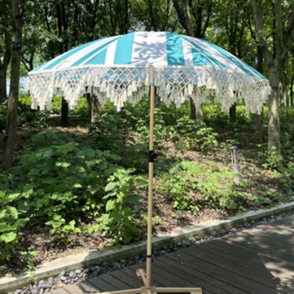 Ombrellone Da Esterno Con Frange Ombrellone Da Giardino 2m | 8 Costole Ombrello Da Patio Inclinabile Ombrellone Da Spiaggia Parasole Protezione Solare