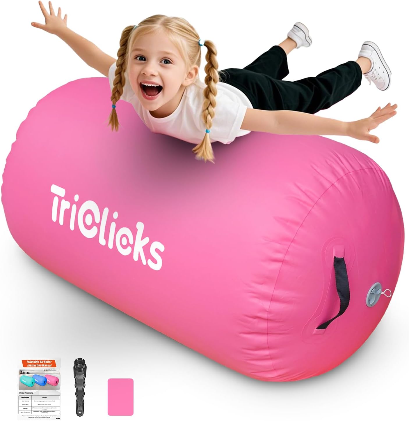 Triclicks Gymnastics Barrel Inflatable Air Roller Barrel Tumble Track Equipment Octagon Mat for Backhandspring Trainer Yoga Cheerleading Home Use Gym Without Pump