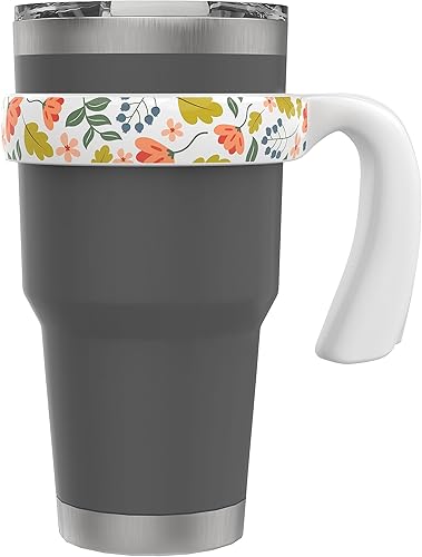 For YETI Handle - Vaso de 30 onzas, compatible con mango de vaso YETI de 30 onzas, diseño floral pintado a mano, blanco, 1 paquete