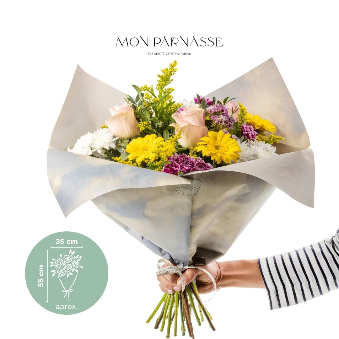 Mon Parnasse - Ramo de Flores Naturales con Dedicatoria, Incluye Tarjeta Personalizada, Set Alimento Floral, Envoltorio Elegante, Regalo, Frescura y Aroma - Plenitud