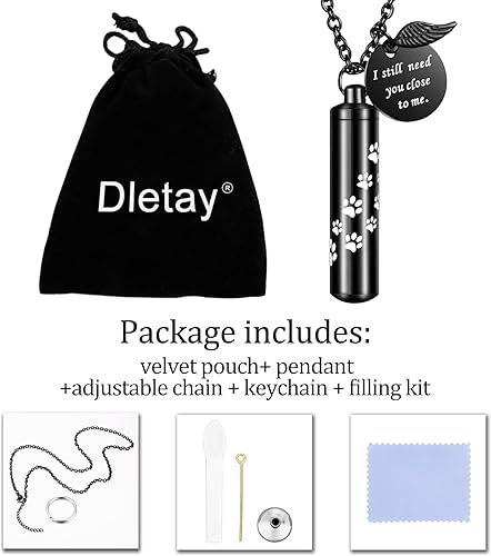 Miniatura 7 de Dletay Collar de urna de cremación cilíndrica para cenizas, collar de cenizas conmemorativas con dije de ala de ángel, recuerdo conmemorativo para