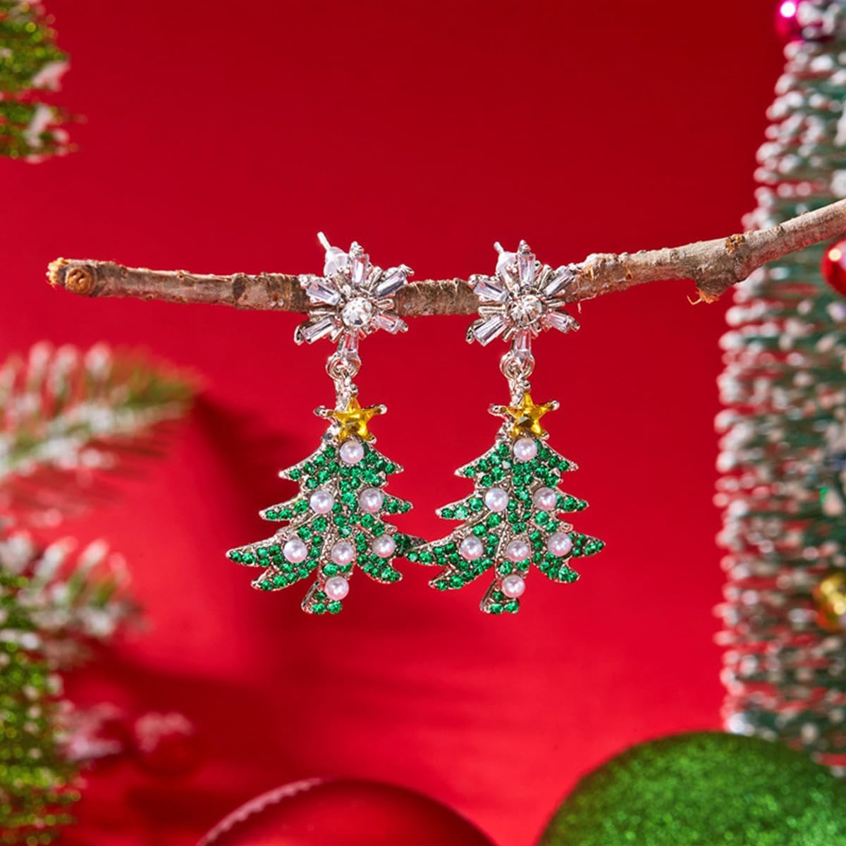 Christmas Tree Earrings for Women Colorful Crystal Xmas Tree Drop Earrings Cute Trendy Holiday Jewelry for Christmas Party - Image 4