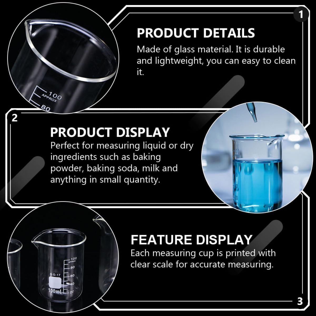 VANZACK 100ml Glas Messbecher 10 Stück, Transparent, mit Skala | Laborbecher für Flüssigkeiten, Leicht und Tragbar, Einfach zu Reinigen, Klar Lesbar