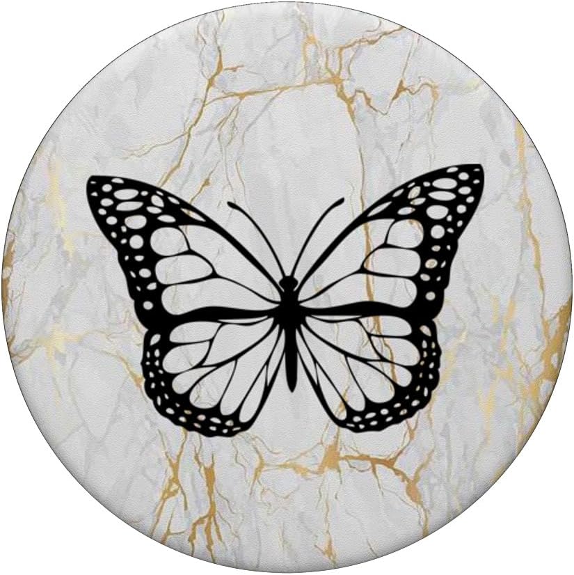 Black Butterfly Yellow White PopSockets Adhesive PopGrip - Image 3