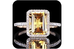 Kuyiuif 14K Gold Plated Emerald Cut Yellow Cubic Zirconia Cocktail Ring for Women