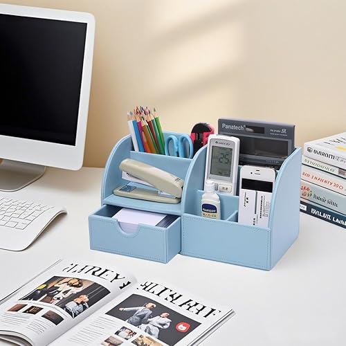 Miniatura 2 de Organizador de escritorio de polipiel con 7 compartimentos de almacenamiento para artículos de papelería, tarjetas de visita, lápices, bolígrafos,