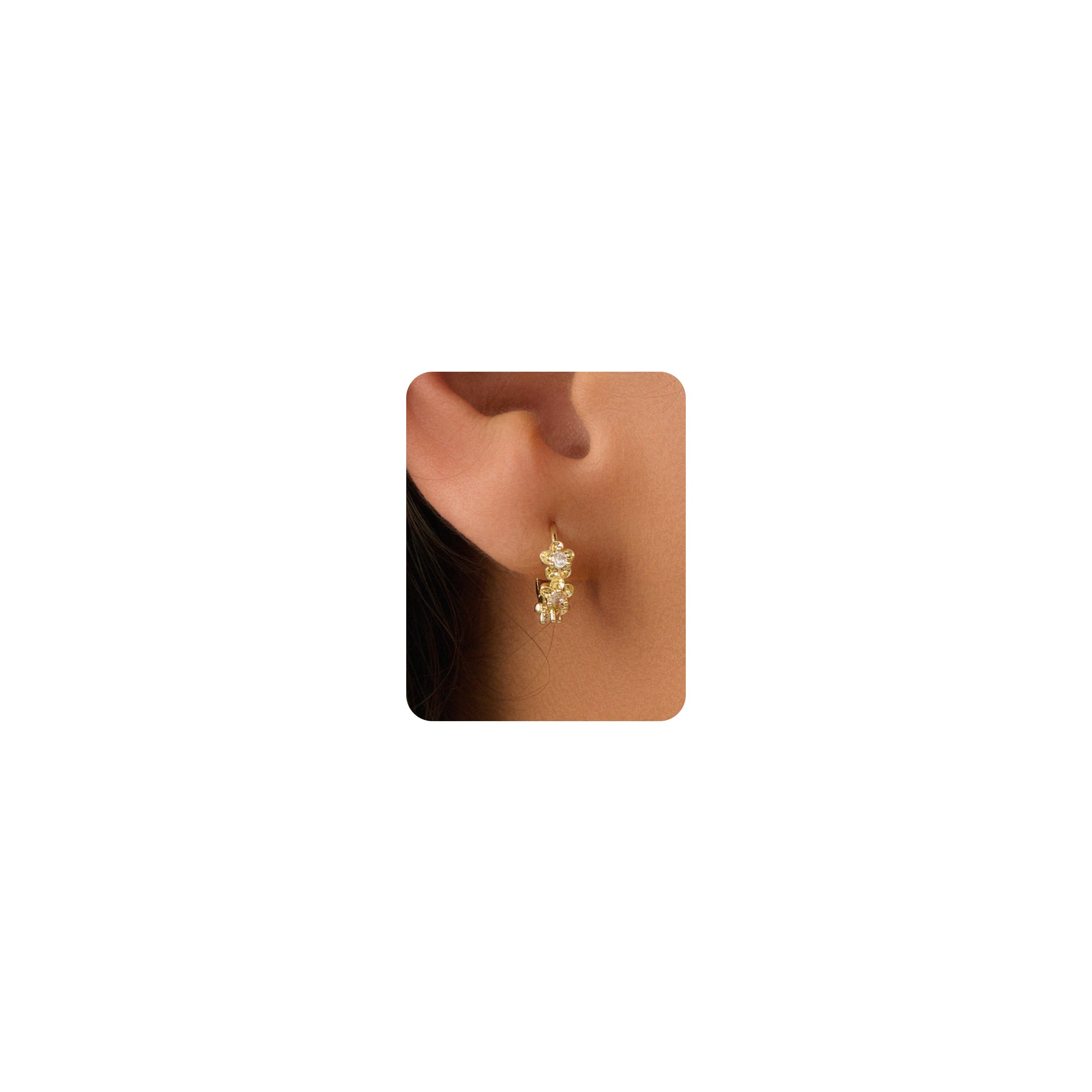 PRTGL Creolen Gold – 14K Vergoldet oder Weißgold Silber Kleine Creolen Damen Blumen-, Herz-, Schmetterlings-, Sonnen-, Split- und Quadrat-Design Zierliche Hoop Ohrringe Damen