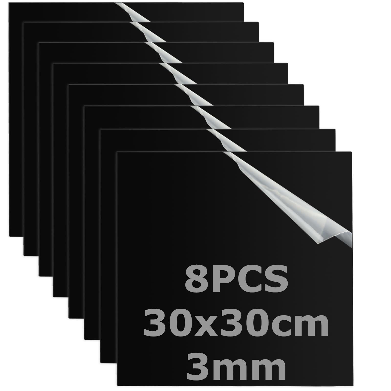 SHUESS 8 placas de cristal acrílico negro 3 mm 30 x 30 cm – Negro Placa acrílica negra lámina acrílica por ambos lados, lámina de plástico de 3 mm para grabado láser, corte, bricolaje, visualización y