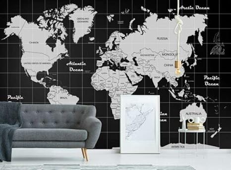 Amazon Ycry 壁紙3d黒白の世界地図の壁 壁の装飾 ポスター画像写真 Hd印刷 現代の装飾 壁画 450x300cm 壁紙