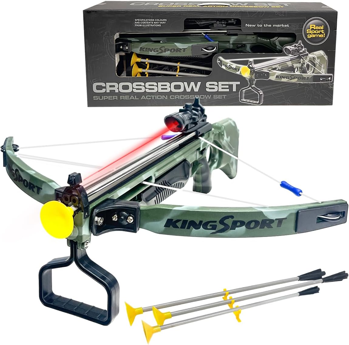 Kingsport Crossbow Archery Set for kids, Archery Bow and Arrow Toy Set with Infrared Red Light, Large Bow, 3 Soft Suction Arrow Archery Set Survival Indoor and Outdoor Toys for Children Boys & Girls