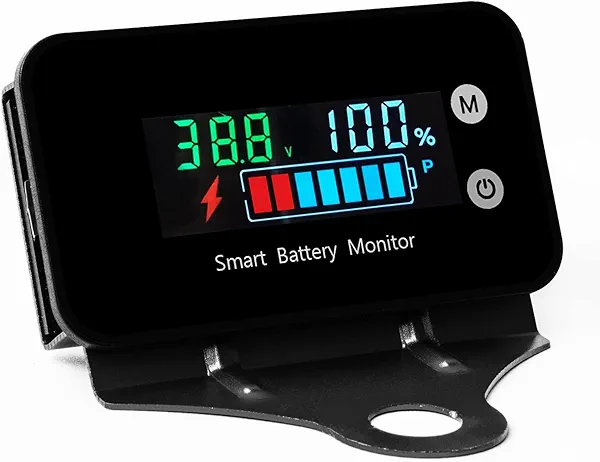 IPX7 Waterproof Battery Monitor with Bracket 7-100V,12v 24v 36v 48v 60v 72v Digital Display Battery Capacity Remaining Capacity Percentage Tester with Buzzer Alarm and Temperature