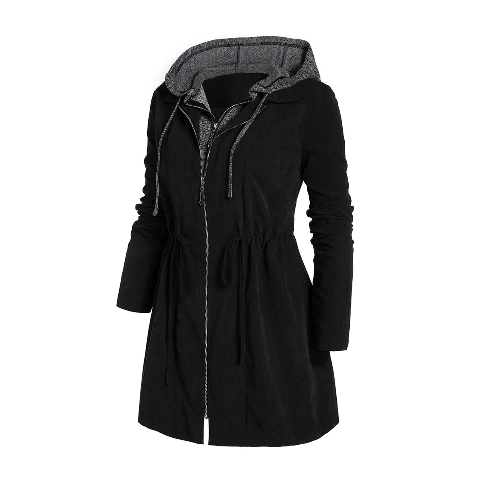 Chaqueta de invierno para mujer, chaqueta de invierno, abrigo de invierno, chaqueta de forro polar para mujer, chaqueta cortavientos con capucha de longitud media, talla grande, con cordones, bolsa de
