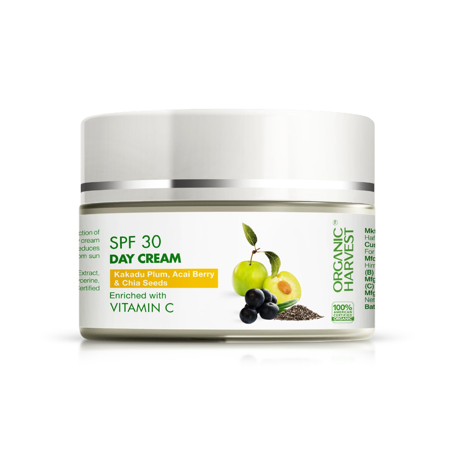 Organic Harvest Daily Day Cream for Women, Girls, Men | Helps in Nourishing, Moisturising & Glowing the Skin | Cream for Oily Skin | Anti-Pollution with SPF 30 | Paraben & Sulphate Free - 15gm