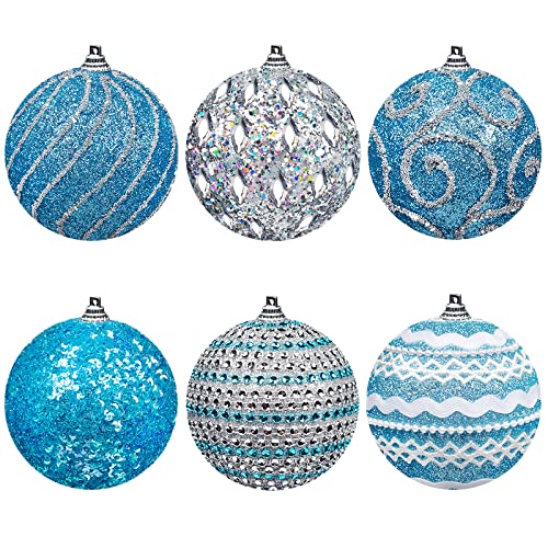DomeStar 6 Stück Weihnachtskugel-Ornamente, 8,1 cm Schaumstoff-Weihnachtsbaumkugel-Ornamente, glitzernd, bruchsicher, blau, hängende Kugeln für Weihnachtsbaumkranz, Weihnachten, Party, Hochzeit Cover