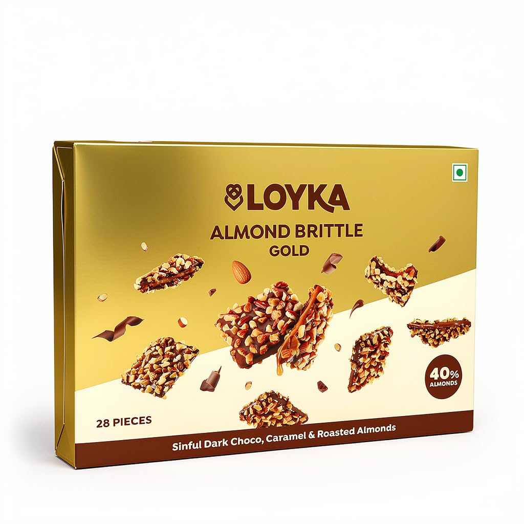 Almond Brittle Gold Choco Box - 28 pcs |Premium Chocolate Gift Hamper | Chocolate & Nut Dryfruit Delicacy | Roasted California Almonds (40%), Dark Choco & Salted Caramel|Any-time snack,408 grams