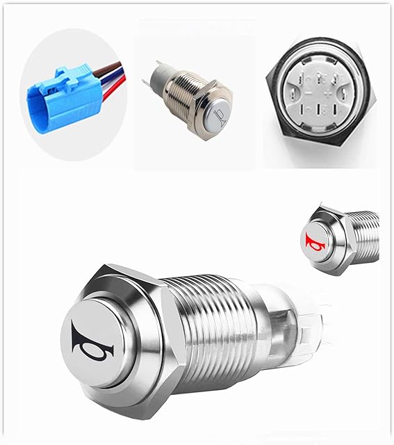 YIYDA Car Horn Button Push Button Switch Latching Push Button Switch Switch momentary 12V Speaker Button Switch 16mm Red LED On/Off Switch Reset Switch Button Metal Horn Switch Socket Plug Wire