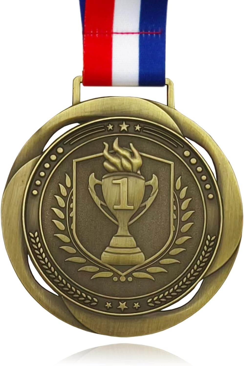 First Place Medal, Large Medal - 3.34Inch Wide - GOlympic Style Winner Medals Gold & Stripes Neck Ribbon - Perfect for Any Competition, Coaches, Students, Athletes and Academics