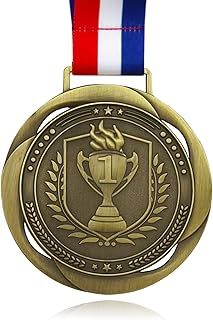 First Place Medal, Large Medal - 3.34Inch Wide - GOlympic Style Winner Medals Gold & Stripes Neck Ribbon - Perfect for Any Competition, Coaches, Students, Athletes and Academics