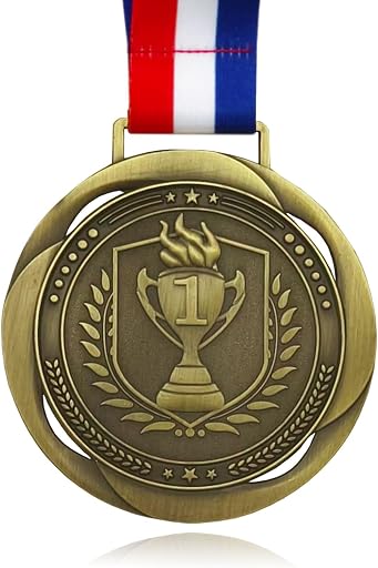 First Place Medal, Large Medal - 3.34Inch Wide - GOlympic Style Winner Medals Gold & Stripes Neck Ribbon - Perfect for Any Competition, Coaches, Students, Athletes and Academics