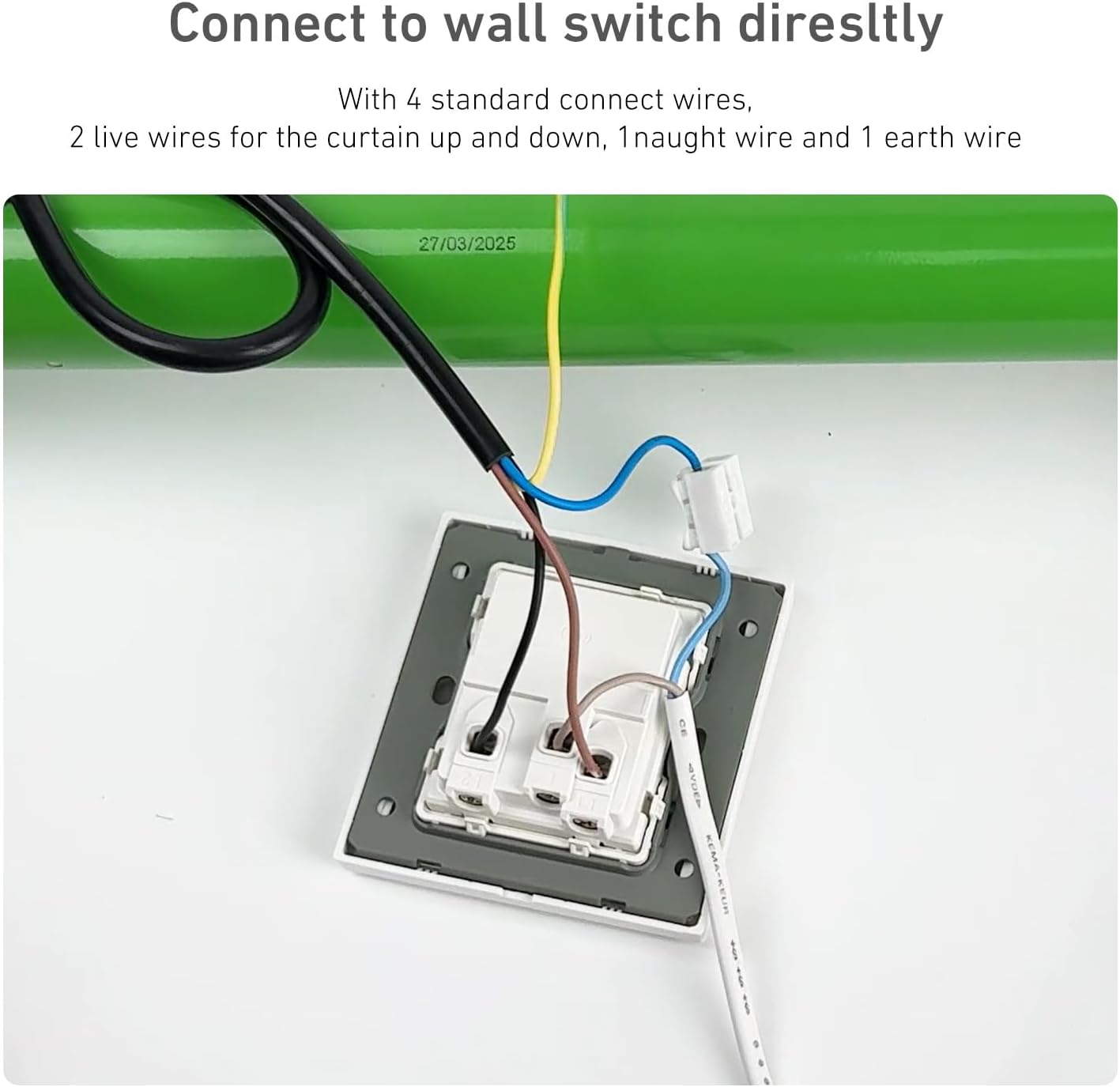 4-Wire Motorized Shade Switch, Wall Mount Controller for Tubular Motor, Roller Shutter, Awning, Electric Blinds & Garage Door, Up/Stop/Down Control