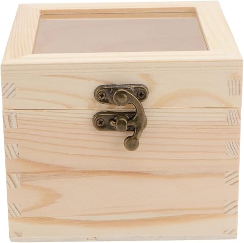 DOITOOL Cajas de almacenamiento de madera con tapa con bisagras, caja de memoria vintage con tapa transparente, caja decorativa natural para