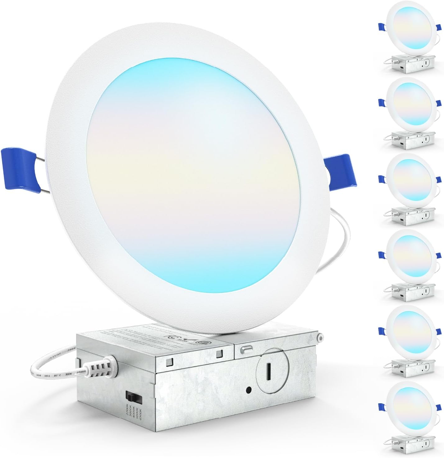 Sunco Lighting 6 Inch Ultra Thin LED Recessed Ceiling Lights Slim, Selectable Color Temperature, Dimmable 14W=100W, 1200 LM, Canless Wafer Thin with Junction Box - ETL Energy Star 6 Pack